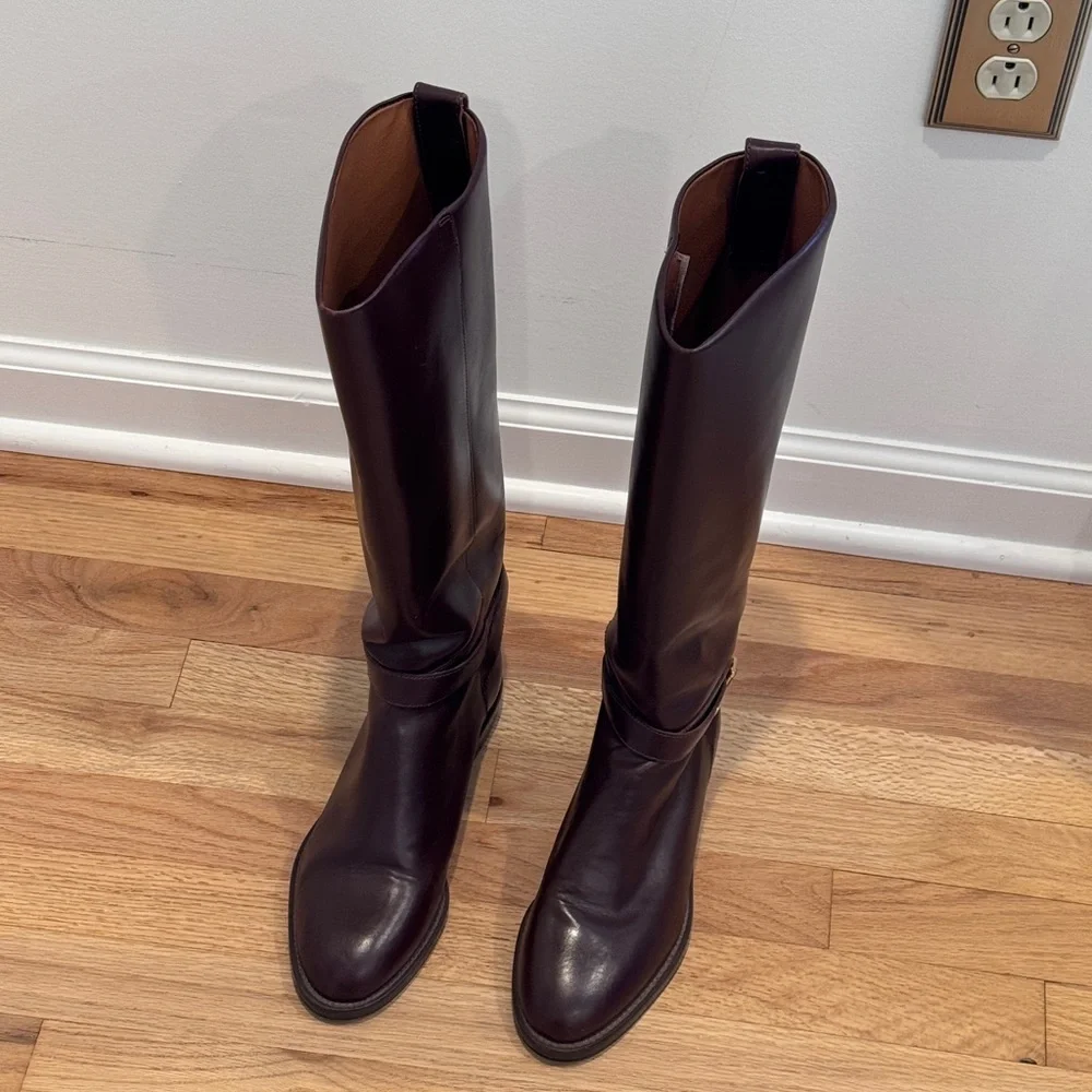 Vintage NINE WEST GISELLE TALL RIDING EQUESTRIAN horsebit BROWN LEATHER BOOTS 9M